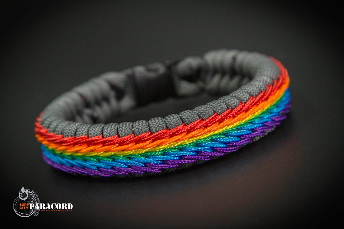 Rainbow Stitched Fishtail Paracord Bracelet (Charcoal Grey)
