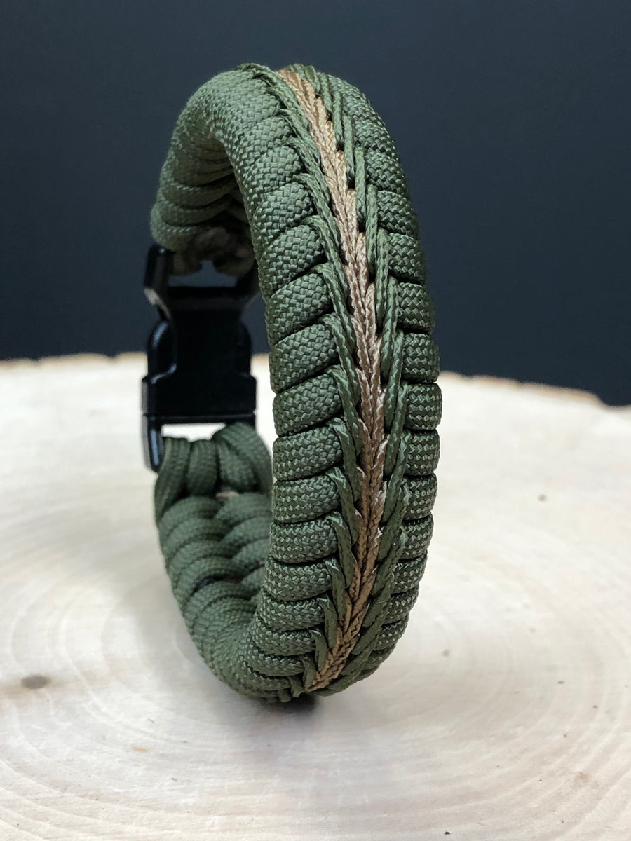 Wide Stitched Fishtail Paracord Bracelet (Olive Drab and Coyote