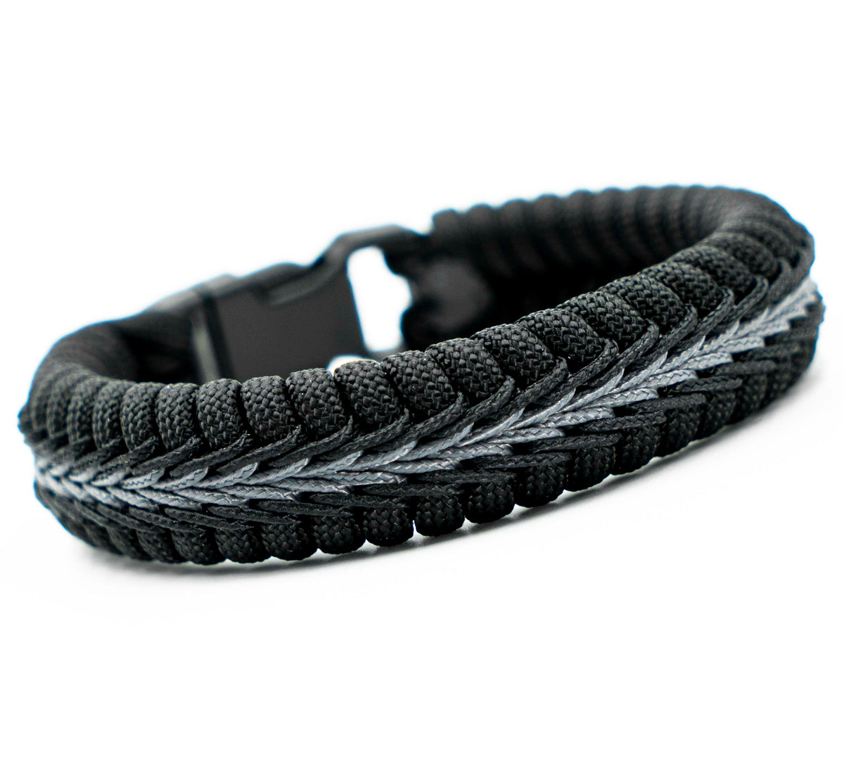 Wide Stitched Fishtail Paracord Bracelet (Thin Gray Line) – Surf City  Paracord, Inc.