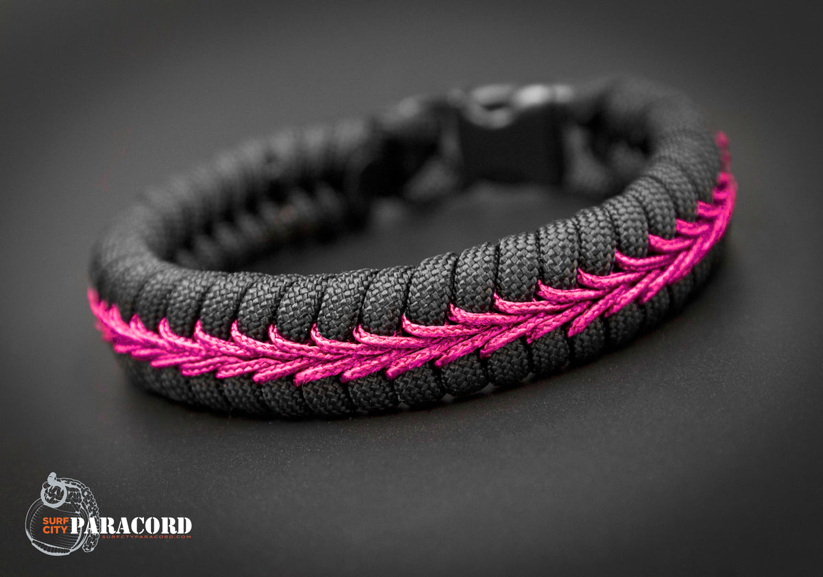 Paracord Stitched Fishtail Bracelet Black Pink