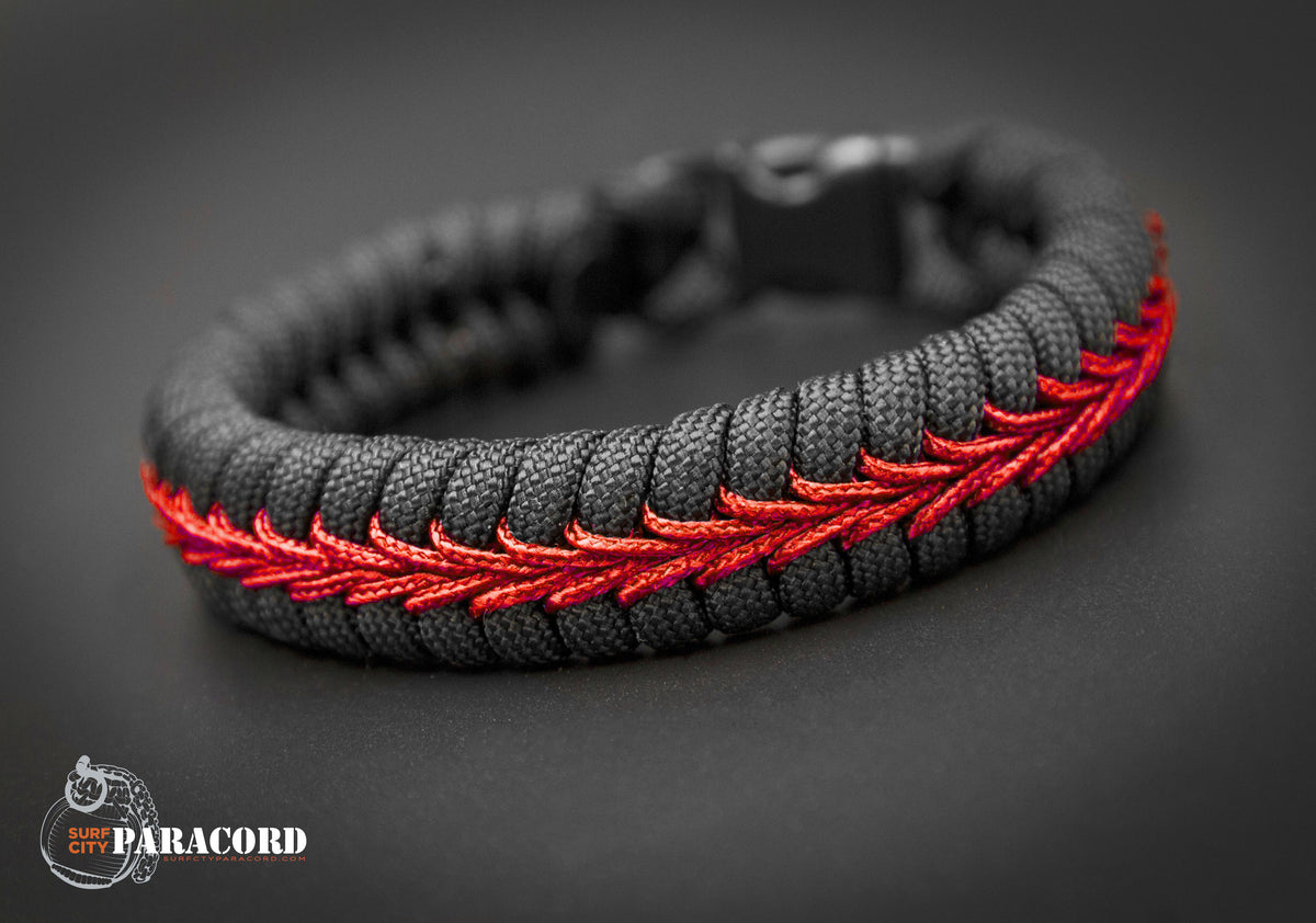 Thin Line Series Stitched Fishtail Paracord Bracelet (Firefighter) 5 / Plastic Buckle - Included