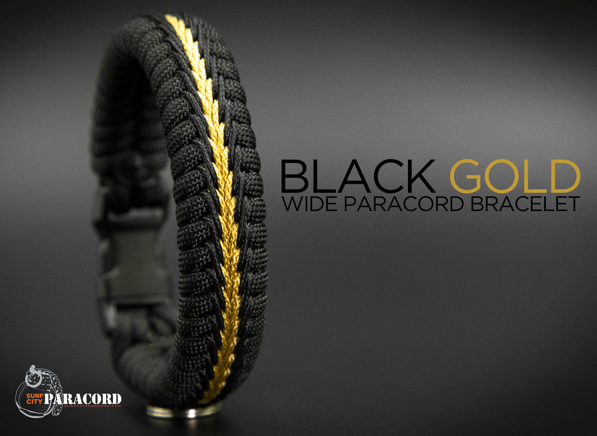 Wide Stitched Fishtail Paracord Bracelet (Black Gold) – Surf City