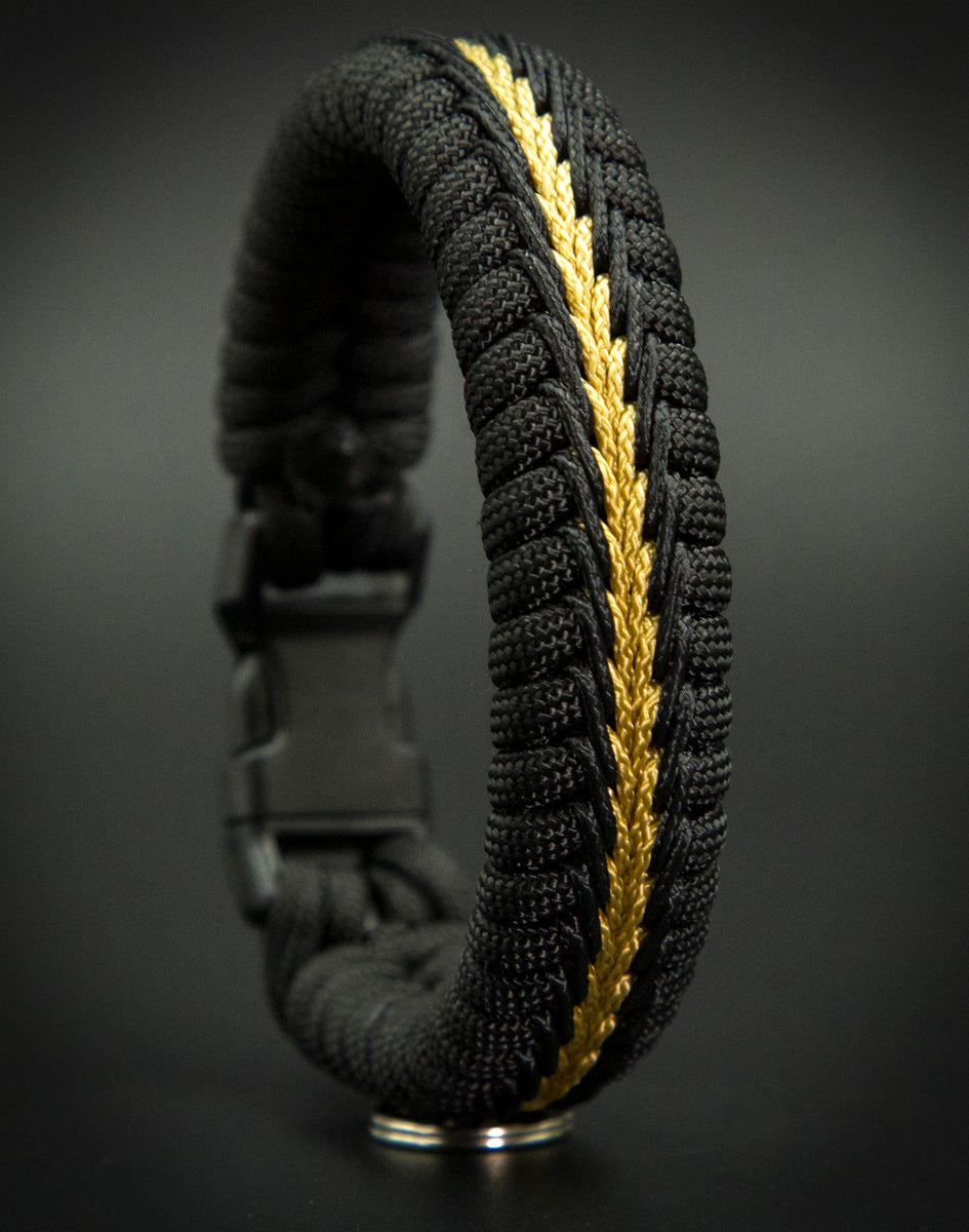 Wide Stitched Fishtail Paracord Bracelet (Black Gold) 8.5