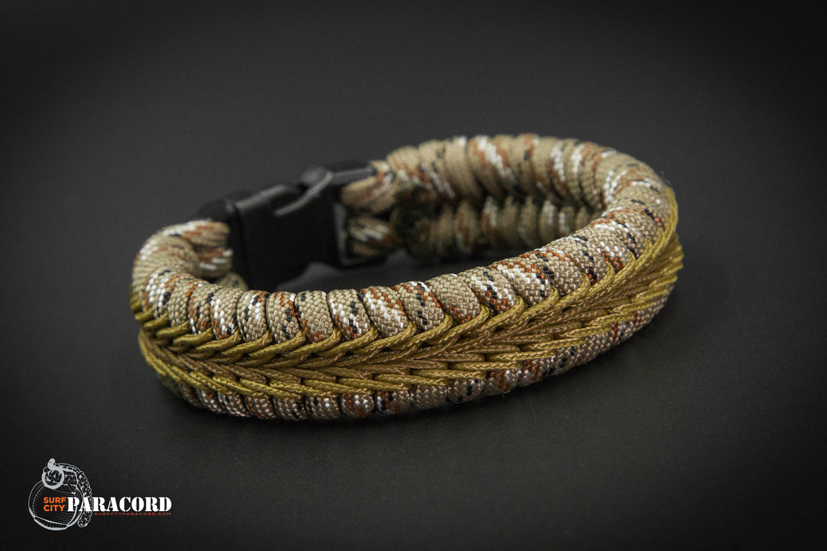 Wide Stitched Fishtail Paracord Bracelet (Desert Camo / Brown / Coyote
