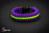 Wide Stitched Fishtail Paracord Bracelet (Purple / Neon Green / Black)