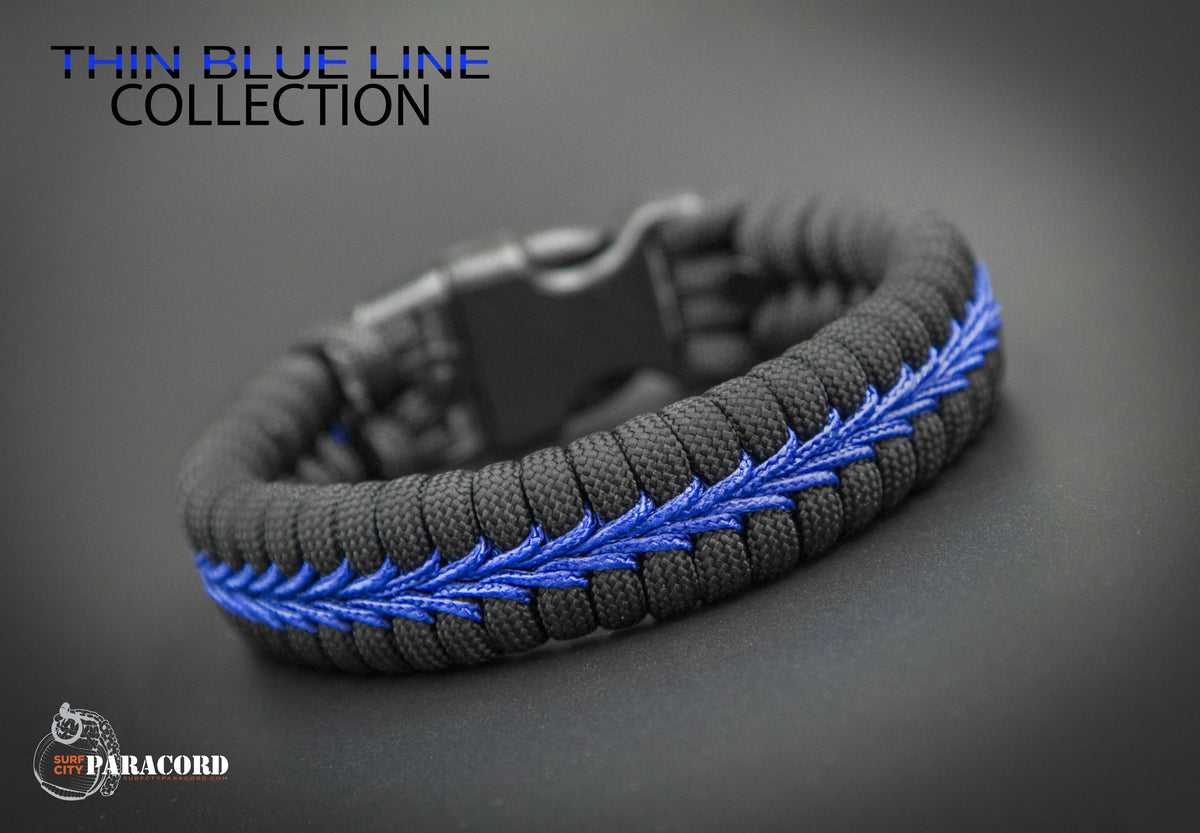 Police Thin Blue Line Wide Fishtail Paracord Bracelet Surf City