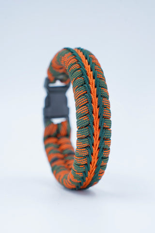 Wide Stitched Fishtail Paracord Bracelet (Decoy / Hunter Green / Burnt Orange)