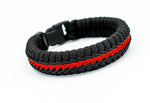 Wide Stitched Fishtail Paracord Bracelet (Thin Red Line v2)