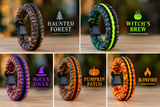 Fall and Halloween Wide Fishtail bracelet color guide: Haunted Forest, Witch's Brew, Hocus Pocus, Pumpkin Patch and Bonfire