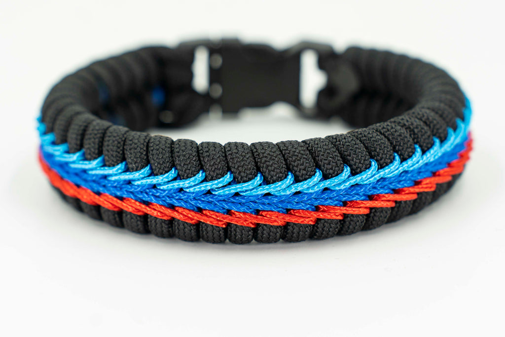 Fishtail Woven Stair Step Stitched Red White and Blue American Made Patriotic Survival Tactical Bracelet Cuff 550 Paracord Micro Cord