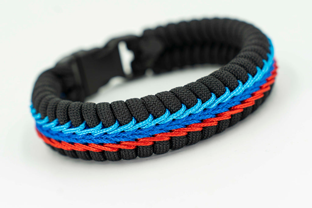 Wide Stitched Fishtail Paracord Bracelet (M-Stripe) 6.75 / Blue Middle Stripe