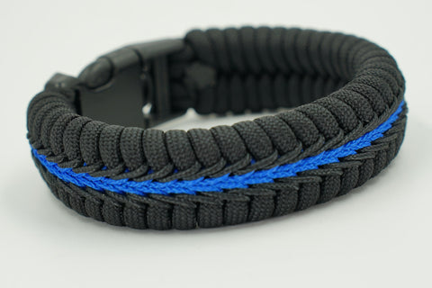 Deluxe Thin Blue Line Paracord Fishtail Bracelet with Back Up Handcuff Key 8.5