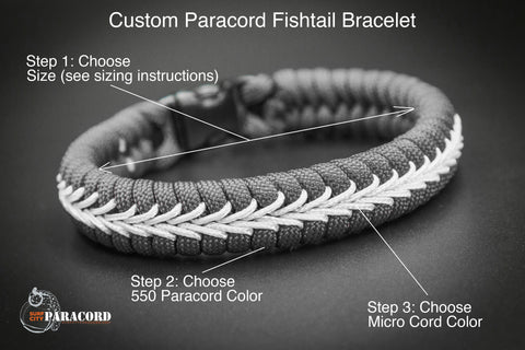 Custom Stitched Fishtail Paracord Bracelet (Solid Colors)