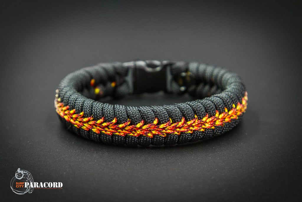 Black Paracord Fishtail Bracelet with Fireball Center Stitch. – Surf City  Paracord, Inc.