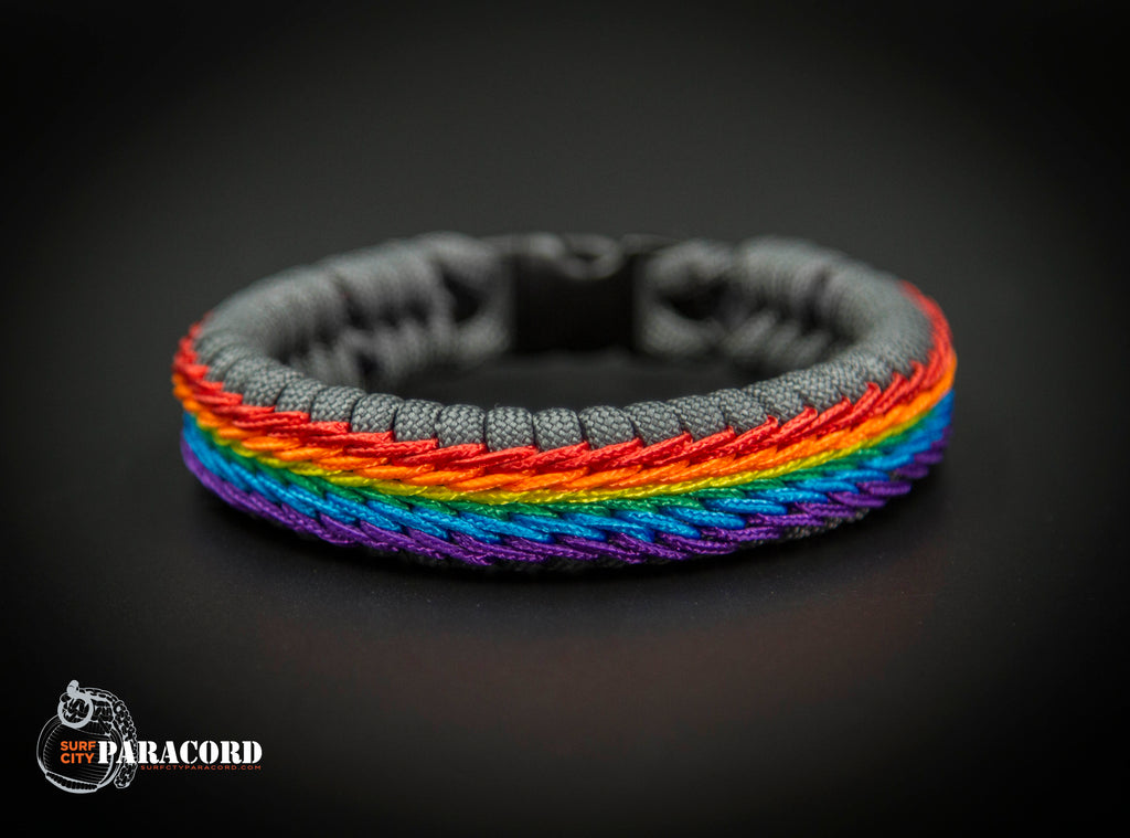 Rainbow Stitched Fishtail Paracord Bracelet (Charcoal Grey) – Surf