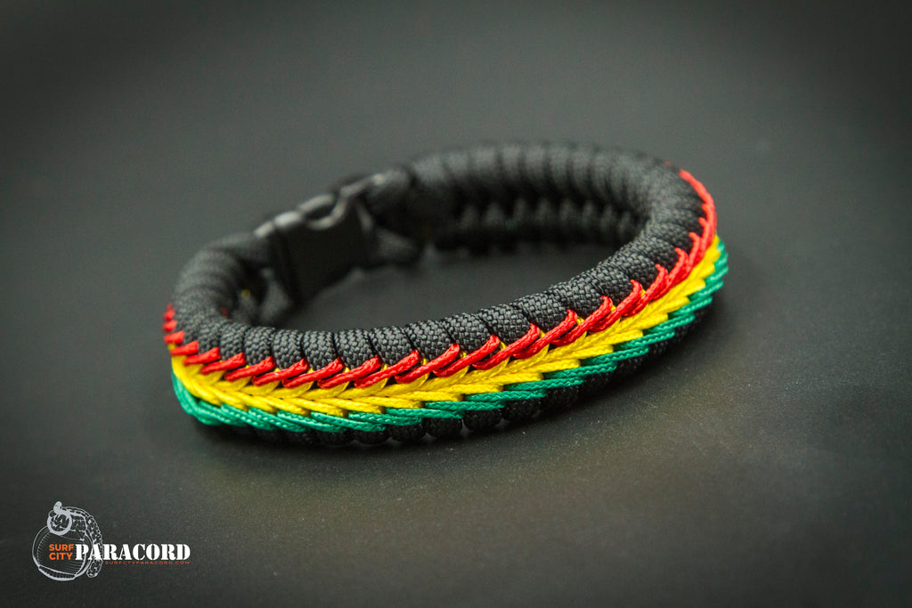 Fish Tale Rasta Paracord Rasta Fishtail Bracelet with Red, Yellow and Green Stitching ...