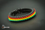 Paracord Rasta Fishtail Bracelet with Red, Yellow and Green Stitching.