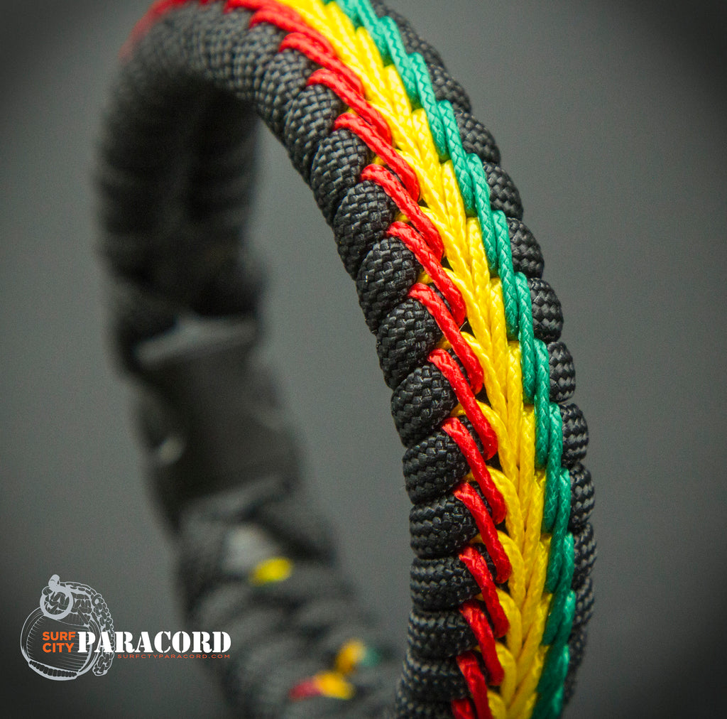Fish Tale Rasta Paracord Rasta Fishtail Bracelet with Red, Yellow and Green Stitching ...