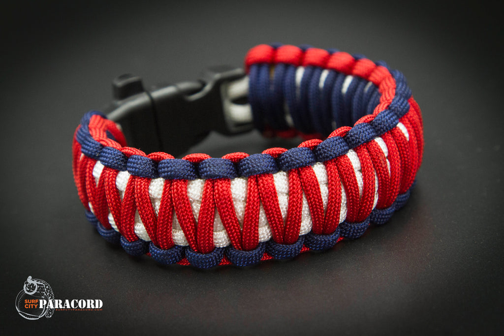 King Cobra Paracord Survival Bracelet with Whistle Buckle (Red, White, Blue) 9