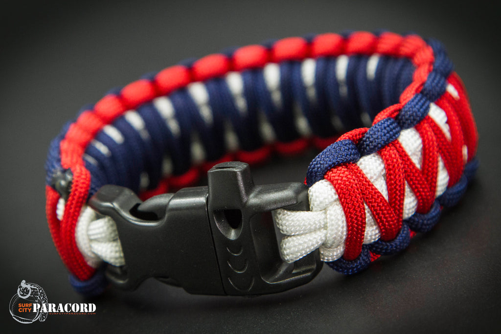 King Cobra Paracord Survival Bracelet with Whistle Buckle (Red, White, Blue) 9