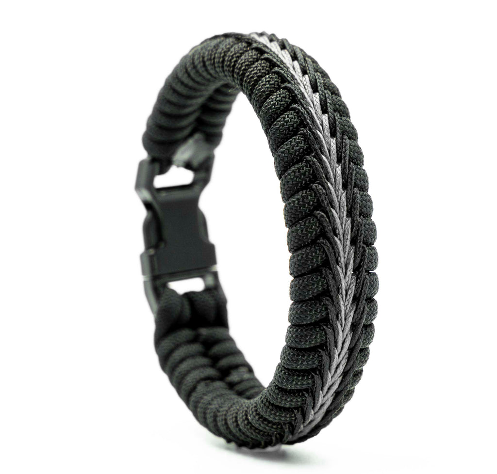 Wide Stitched Fishtail Paracord Bracelet (Thin Gray Line) 8.5
