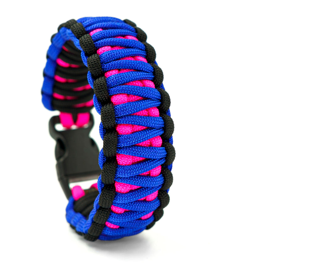 King Cobra Paracord Survival Bracelet (Electric Blue, Black and Hot Pink) 7 / Full Size