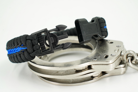 Bracciale In Paracord E Acciaio "Punisher Flames" Con Bandiera Thin Blue Line - Regalo Forze Dell'Ordine - Foto 4