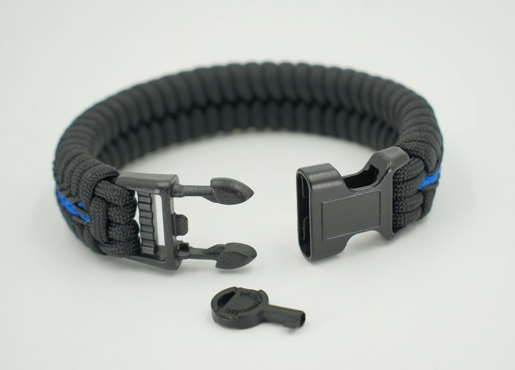 Deluxe Thin Blue Line Paracord Fishtail Bracelet with Back Up Handcuff Key 8.5
