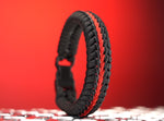 Wide Stitched Fishtail Paracord Bracelet (Thin Red Line v2)