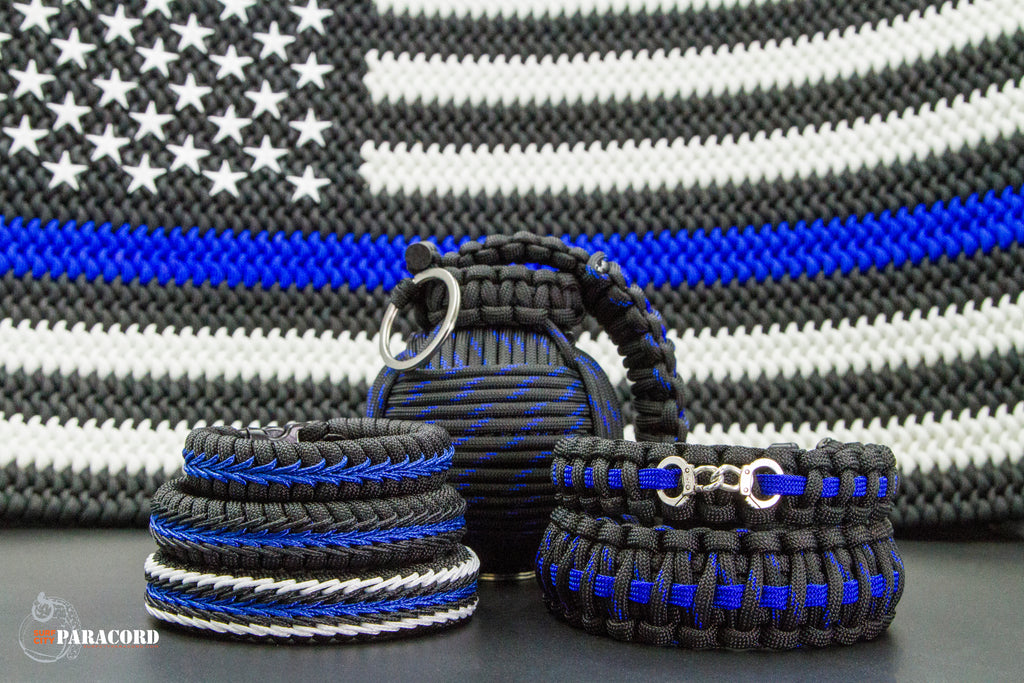 Handmade 550 Paracord Bracelet - Thin Blue Line Edition With Micro Cord, Made In USA