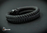 Wide Back in Black Stitched Fishtail Paracord Bracelet