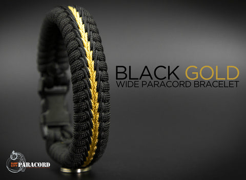 Wide Stitched Fishtail Paracord Bracelet (Black Gold)
