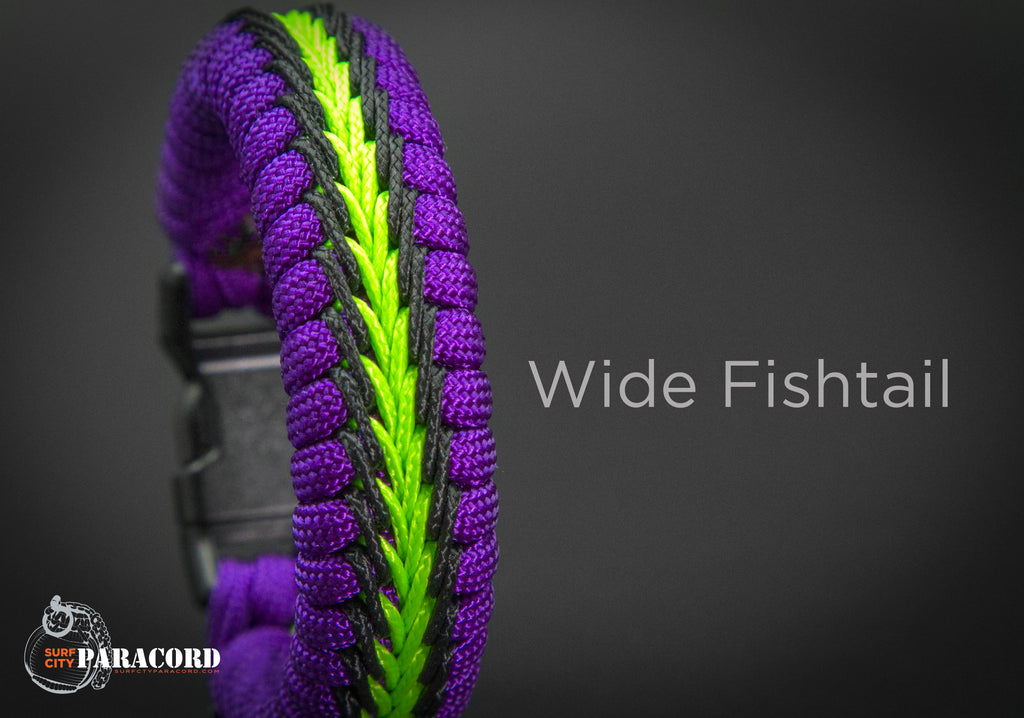 Wide Stitched Fishtail Paracord Bracelet (Purple / Neon Green / Black) –  Surf City Paracord, Inc.