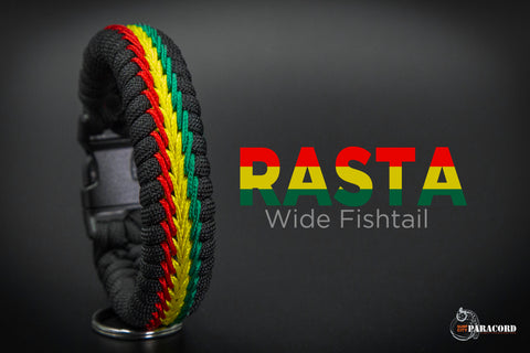 Wide Stitched Fishtail Paracord Bracelet (Rasta)