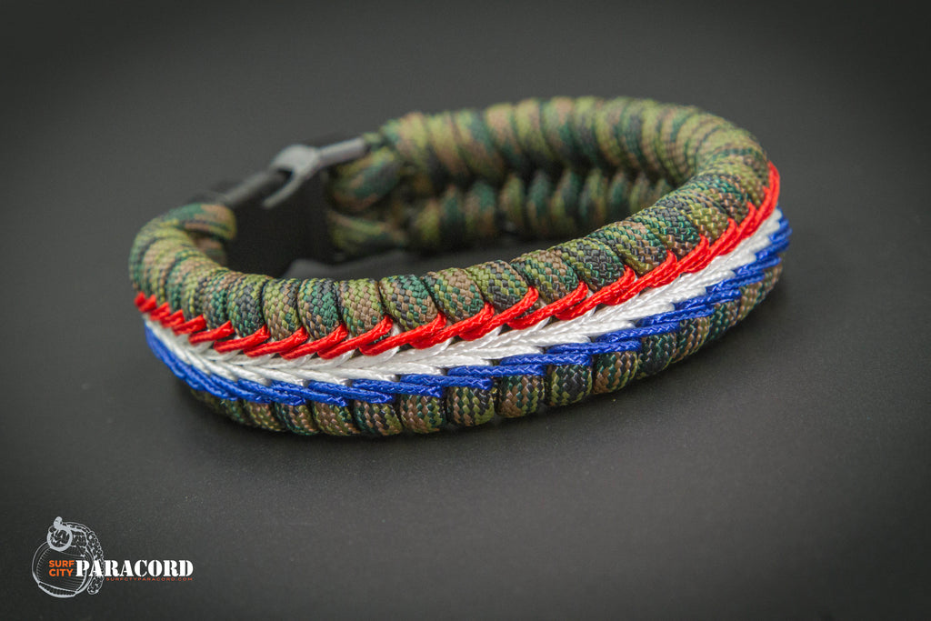 Wide Stitched Fishtail Paracord Bracelet (Woodland USA) – Surf