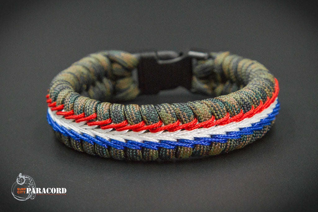 Wide Stitched Fishtail Bracelet (Woodland USA) Surf City Paracord, Inc.