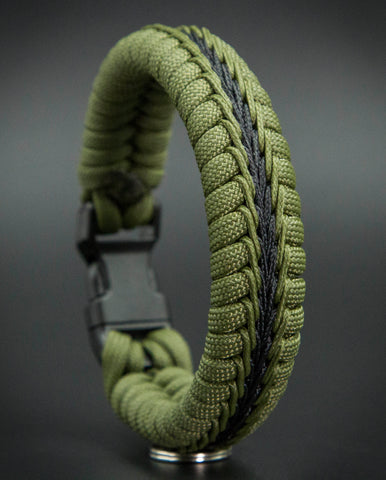 Wide Stitched Fishtail Paracord Bracelet (SWAT Olive Drab and Black)