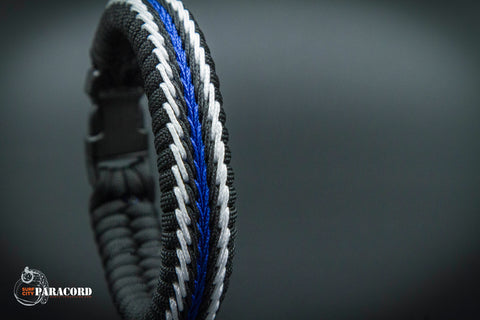 Thin Blue Line Flag Stitched Fishtail Paracord Bracelet. 6