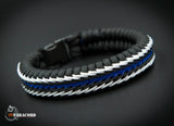 Thin Blue Line Flag Stitched Fishtail Paracord Bracelet.