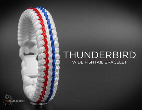 Wide Stitched Fishtail Paracord Bracelet (Thunderbird)